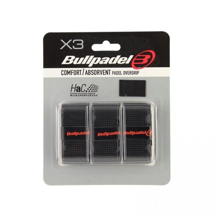 Blister Overgrips Bullpadel Comfort Absorvent Negro 3 Unidades  Oferta + Barato