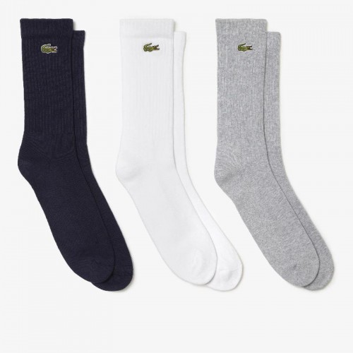 Lacoste Sport Socks High Cut Grey White Blue 3 Pairs Lacoste Sport Socks High Cut Grey White Blue 3 Pairs