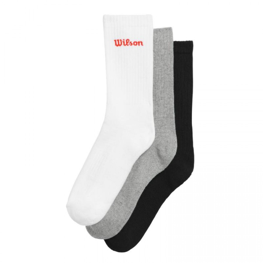 Meias Wilson Crew Branco Cinza Preto 3 Pares  Oferta + Barato