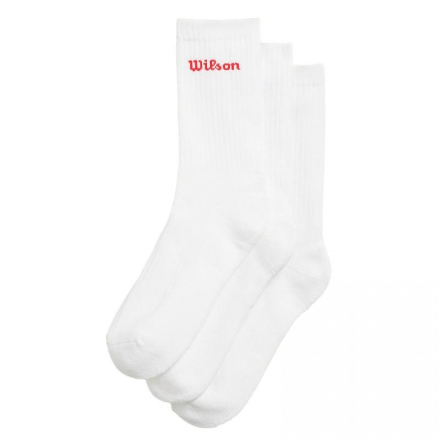 Meias Wilson Crew Branco Vermelho 3 Pares  Oferta + Barato