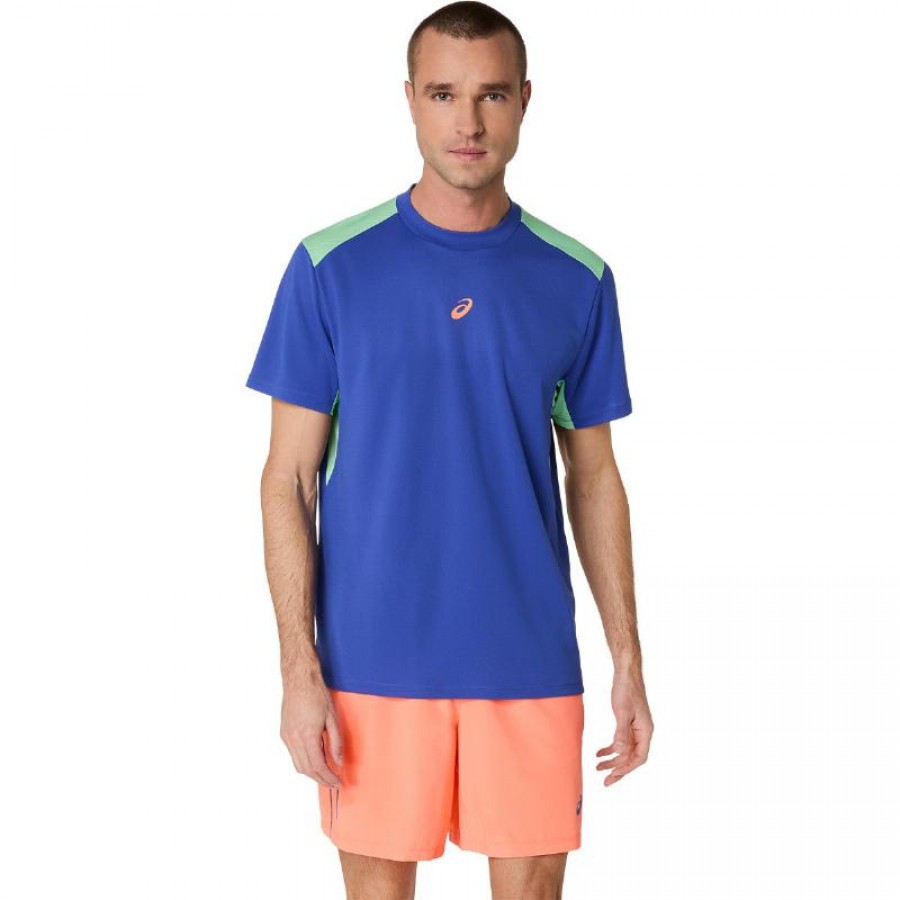Camiseta Asics Padel Court SS Top Azul Cobalto Menta  Oferta + Barato
