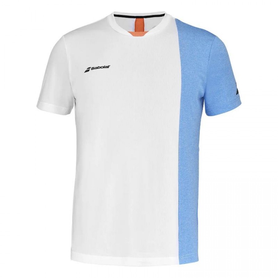 Camiseta Babolat Play Crew Neck Blanco Azul Junior
