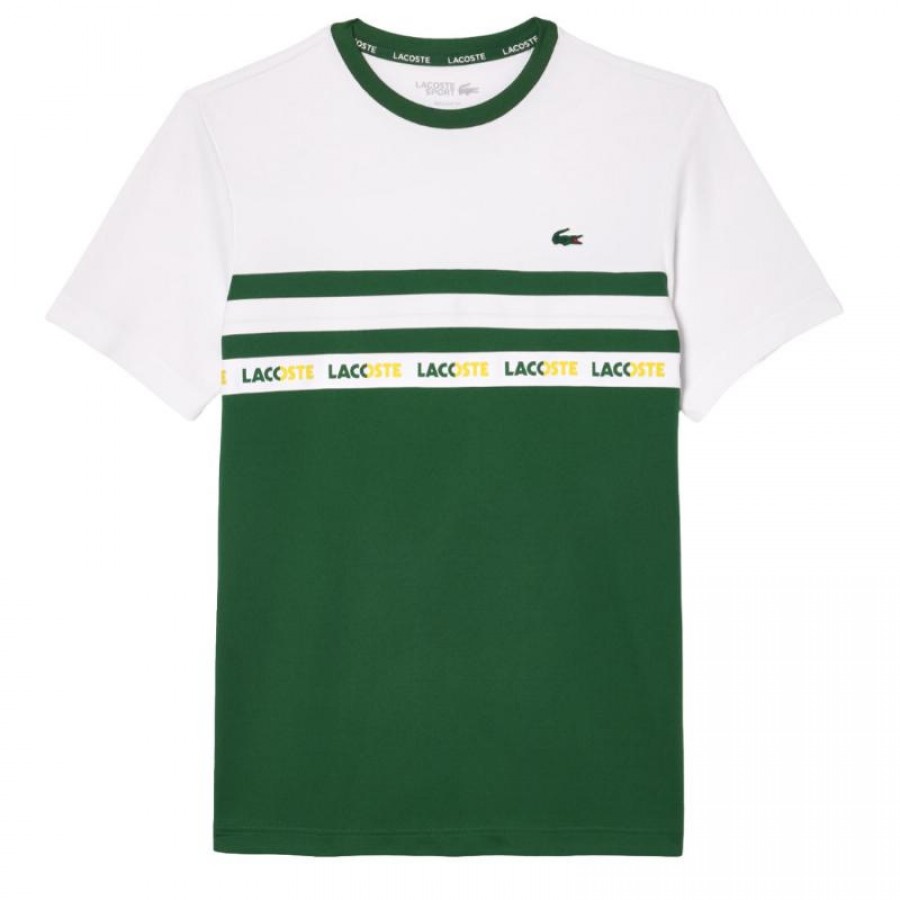T-Shirt Lacoste Ultra Dry Verde Branco  Oferta + Barato