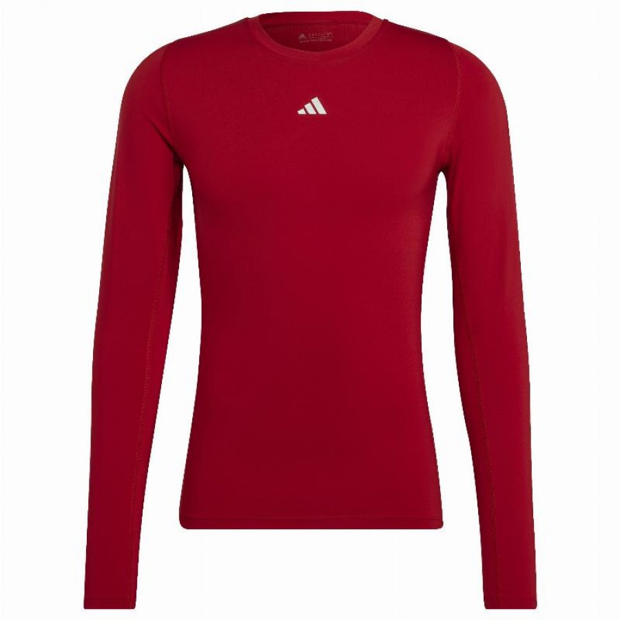 T-shirt manches longues adidas Techfit rouge  Offre - Pas cher