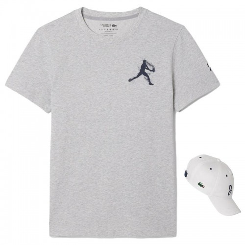 Pack Lacoste Novak Djokovic T-Shirt Grey and White Cap Pack Lacoste Novak Djokovic T-Shirt Grey and White Cap