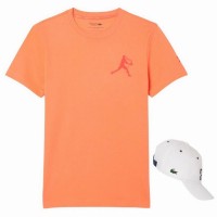 Pack Camiseta Lacoste Novak Djokovic Laranja e Boné Branco  Oferta + Barato