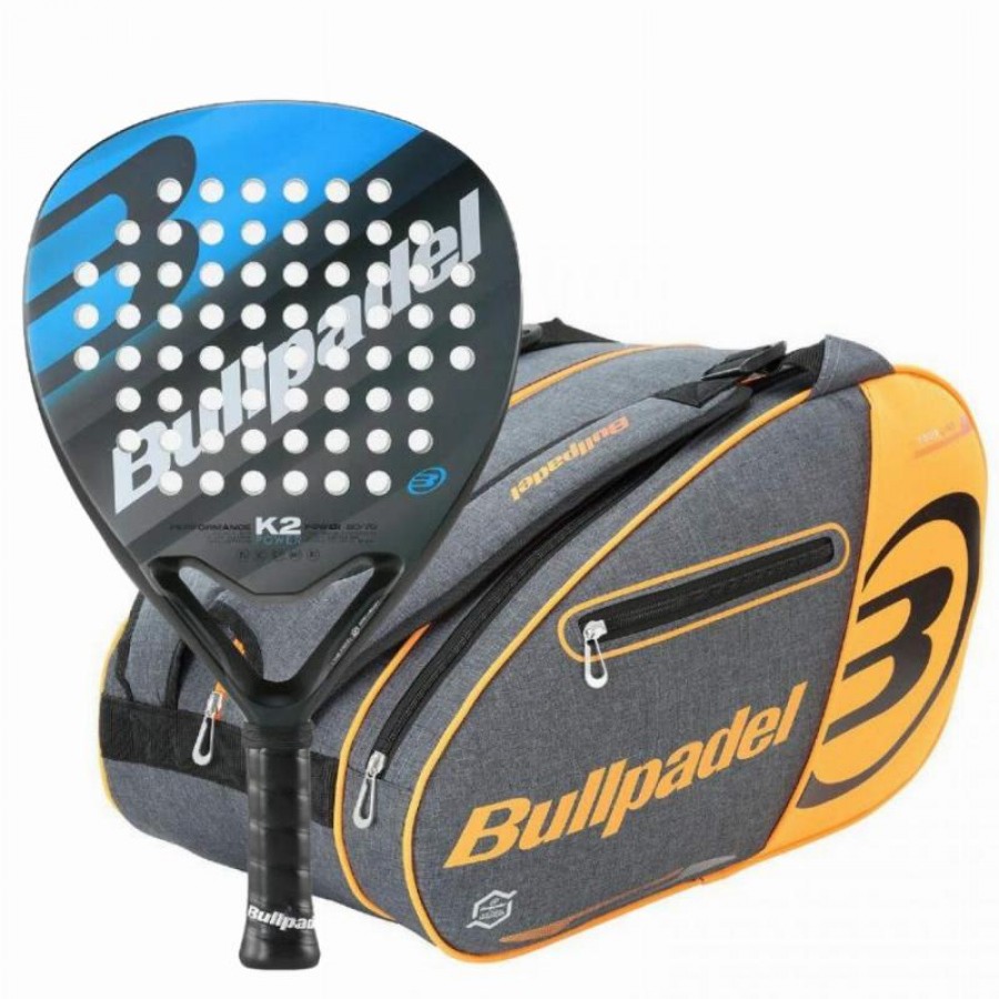 Pacote Raquete Bullpadel K2 Power 2023 e Bolsa de Padel Bullpadel Laranja   Oferta + Barato