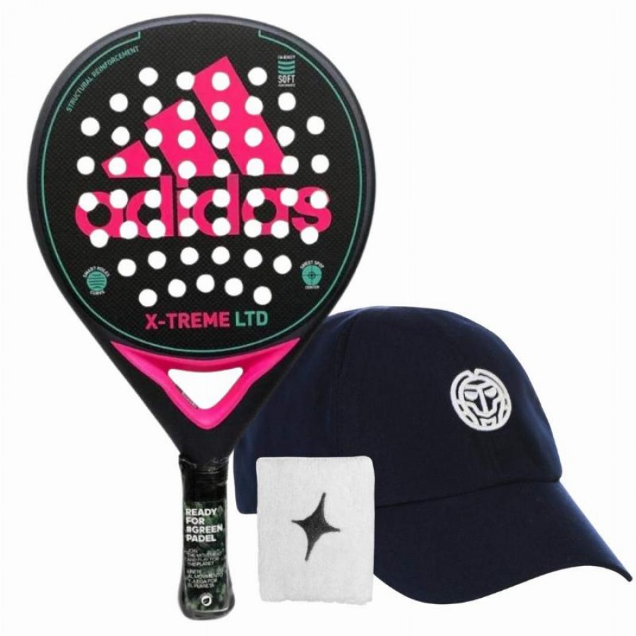 Pack Adidas X-Treme Black Pink Racket with Cap and Wristband  Offer + Cheap
