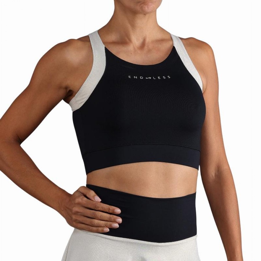 Top Endless Crop Negro Dorado  Oferta + Barato