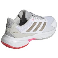 Baskets Femme Adidas CourtJam Control 3 Blanc Argent Rouge  Offre - Pas cher